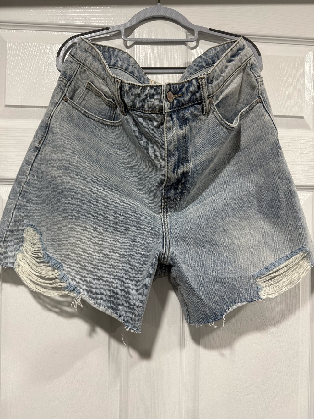 AMPERSAND AVE Light Blue Distressed High-Rise Denim Shorts